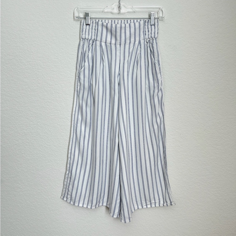 Sunday Best blue & white striped culotte wide leg pants XXS